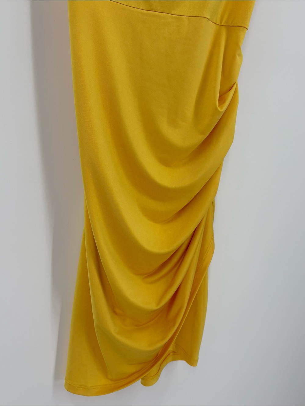 Y2K Yellow Cowl Neck Slip Dress Spaghetti Strap Sexy Ruched Large - Picture 3 of 12